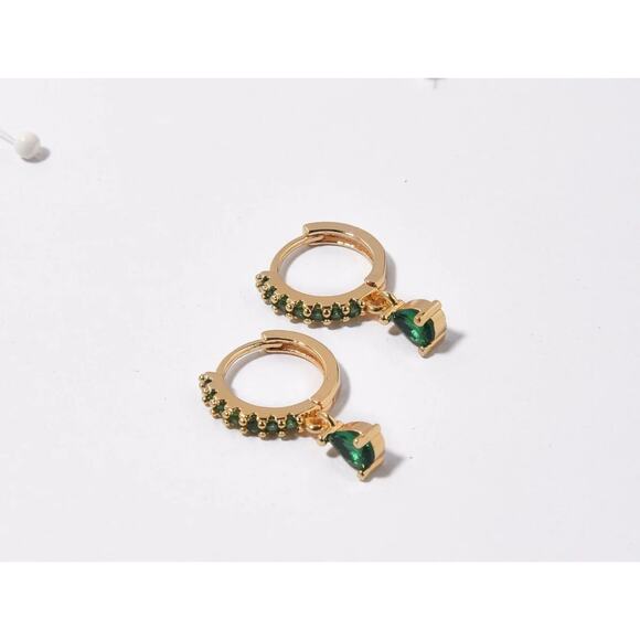 Set of 8 Emerald Zirconia Dangle Huggie Earrings - NWOT - Picture 3 of 6